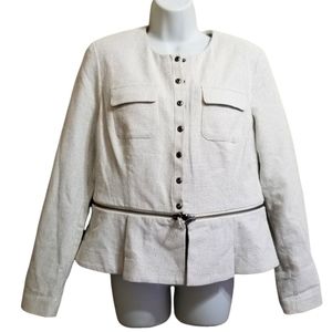 CAbi Women's Cotton Blend White Jacket with Black Accents